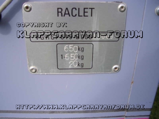 Typenschild Raclet Borneo